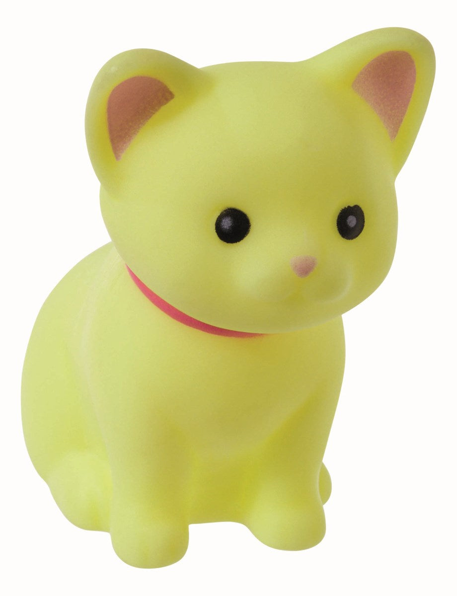 Yellow cat figurine with pink collar, part of the Bitty Buddy collection, a tiny friend collectible toy.