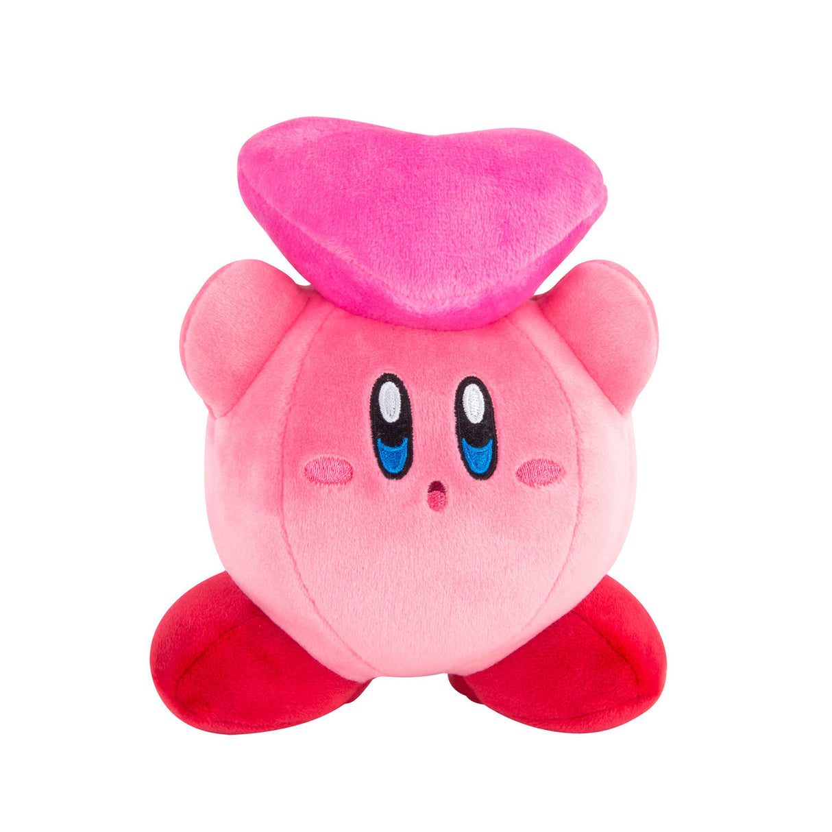 Kirby Character plush toy in pink with heart detail, soft and squishy, designed in Japan, perfect collectible for gamers.