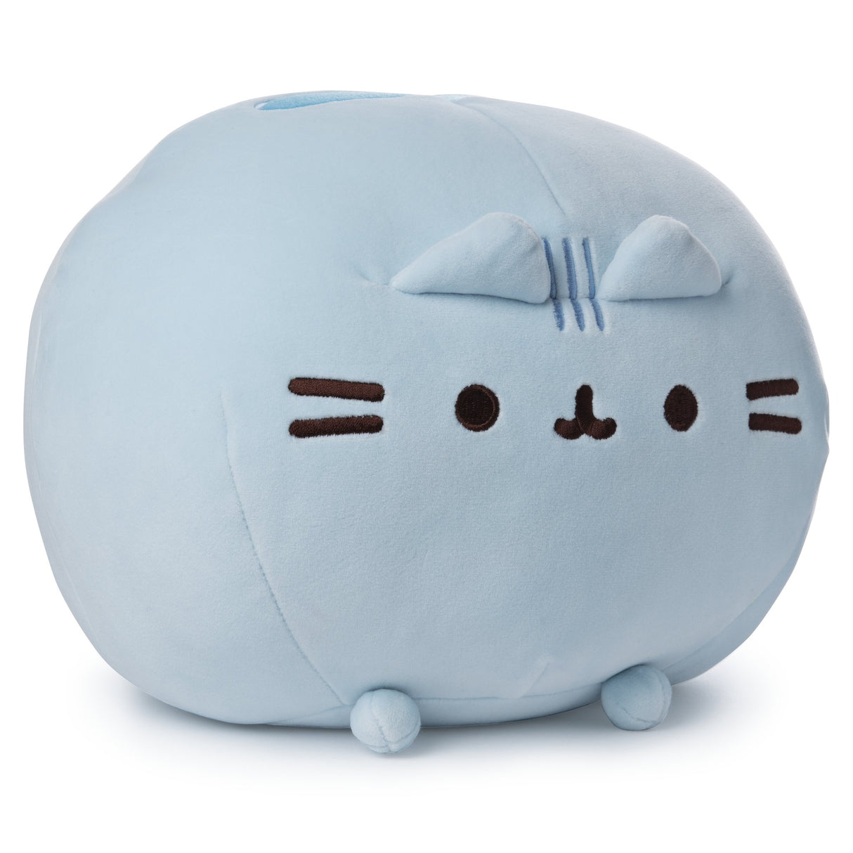 Pusheen Squisheen Blue plush toy with round shape, soft pastel blue fabric, and Pusheen’s signature smile.