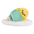 Gudetama Eggercise plush featuring lazy egg in teal workout outfit on soft plush egg white lounging sideways.