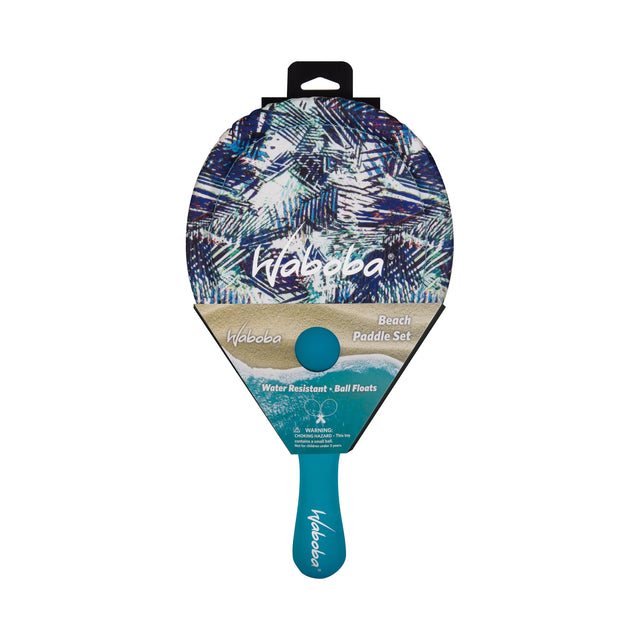 Waboba Beach Paddle Set with waterproof cover, non-slip grip, and floating ball for fun beach and pool games.