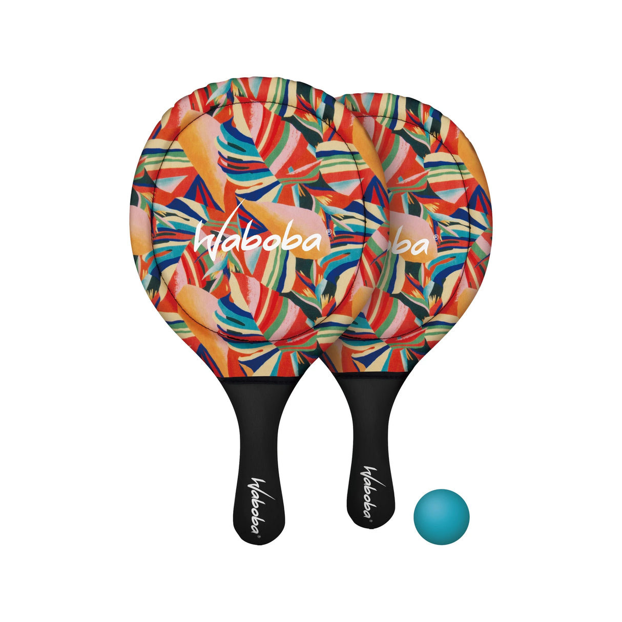 Waboba Beach Paddle Set with two colorful paddles and a soft rubber ball, perfect for beach and pool games.