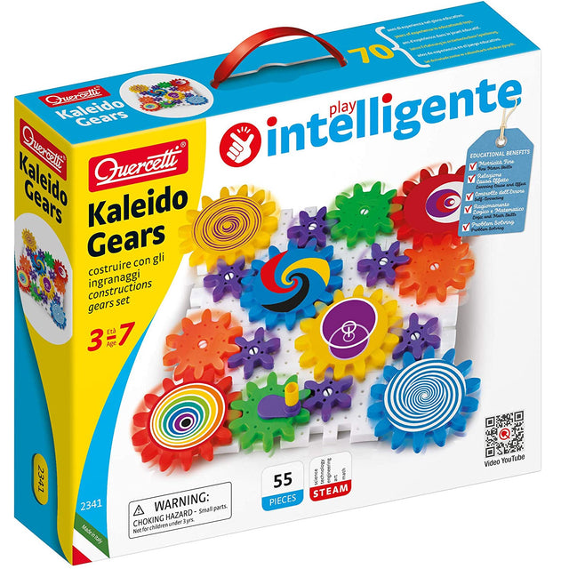 Kaleido Gears set with colorful interlocking gears and stickers for creative play and learning, ideal for ages 3 and up