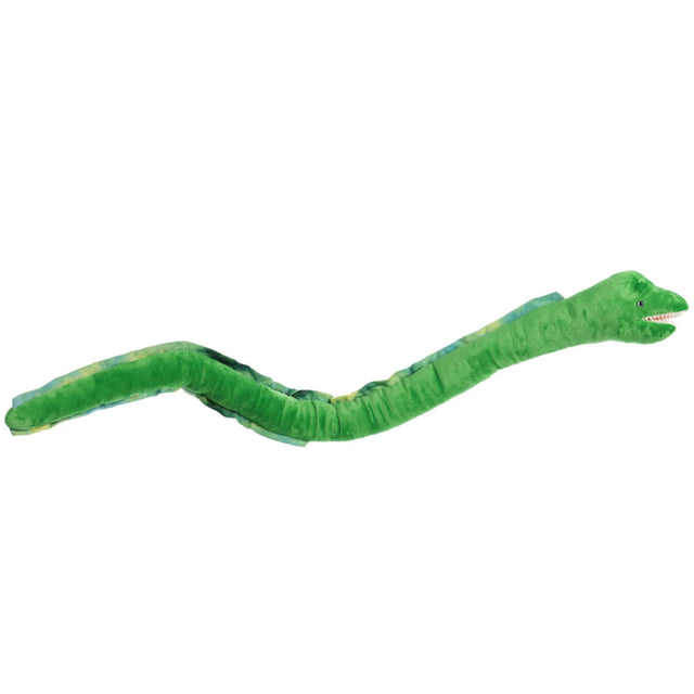 Green plush toy eel measuring 54 inches long with a friendly face, perfect for education and play - Eel product.