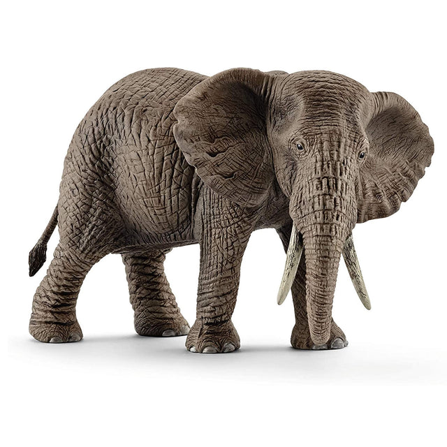 Elephant African Female figurine showing detailed wrinkled skin and large ears, standing on white background.
