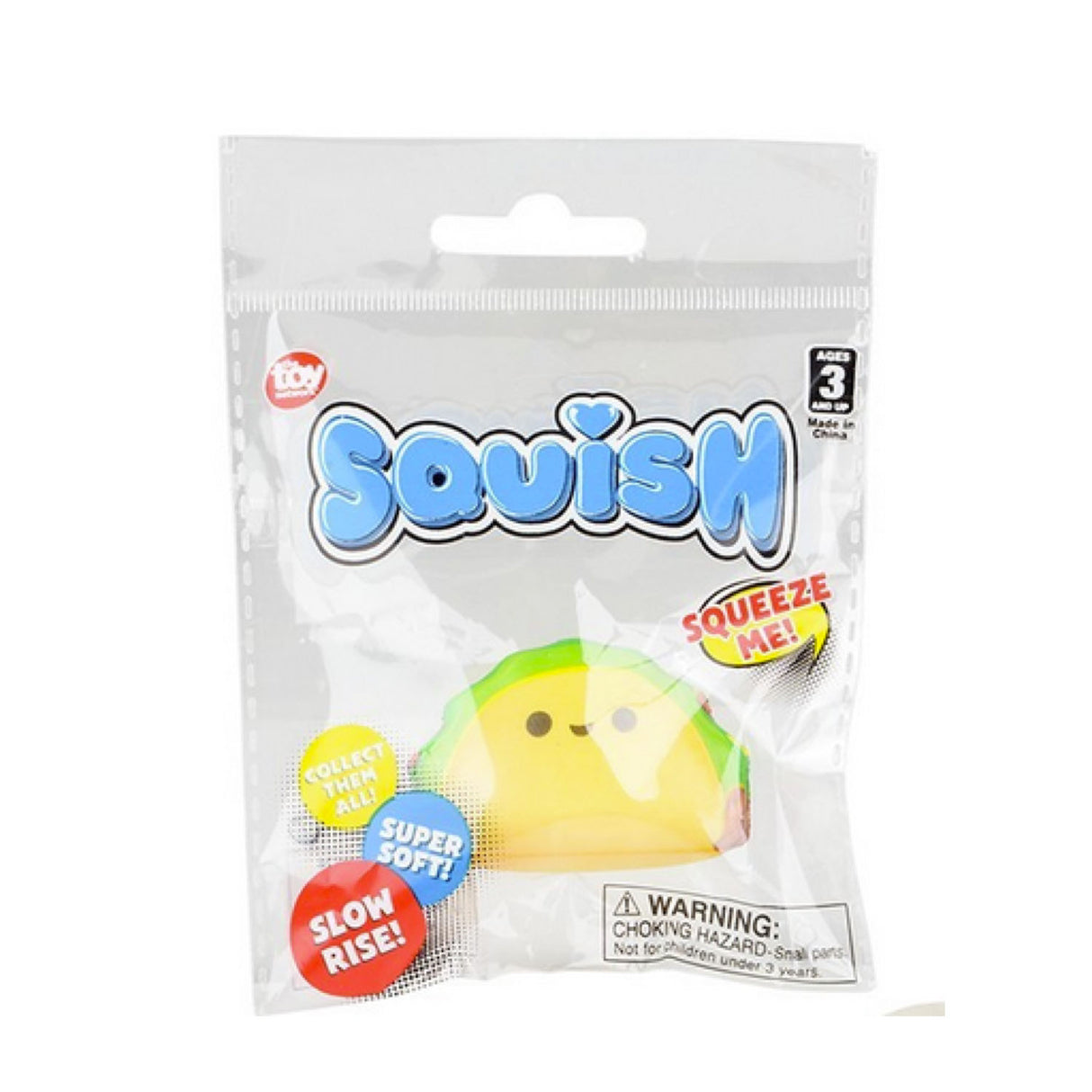 Fun Food Micro Squishy mini slow rise taco-shaped squishy toy, super soft and collectible, sizes 1.5 - 2.5 inches.