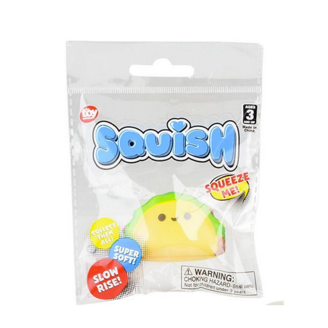 Fun Food Micro Squishy mini slow rise taco-shaped squishy toy, super soft and collectible, sizes 1.5 - 2.5 inches.