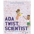 Cover of Ada Twist, Scientist book showing a girl with glasses and lab coat holding a pencil amid scientific doodles.