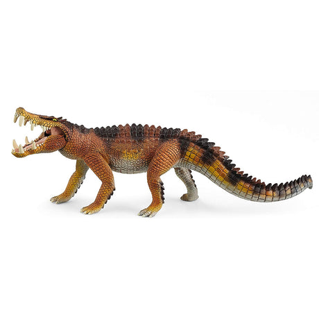 Detailed Kaprosuchus dinosaur toy with moveable jaw, realistic texture, and vibrant colors for imaginative play.