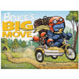 Bruce's Big Move book cover showing Bruce the bear riding a motorcycle with a sidecar in a forest setting.
