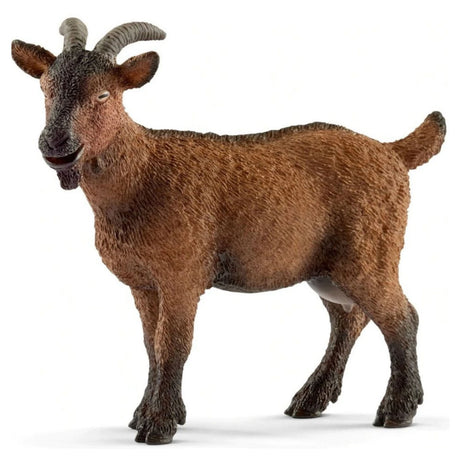 Goat figurine with detailed brown fur, curved horns, and realistic features, perfect for children aged 3-8 years.