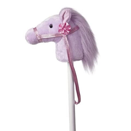 Hobby Horse Lavender plush stick pony with fabric bridle and soft mane, ideal for imaginative play and ages 3 and up