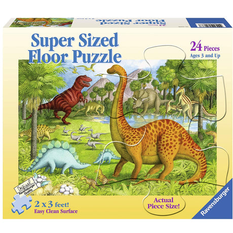 24pc Dinosaur Pals Floor Puzzle featuring colorful dinosaurs in a prehistoric landscape for ages 3 and up.