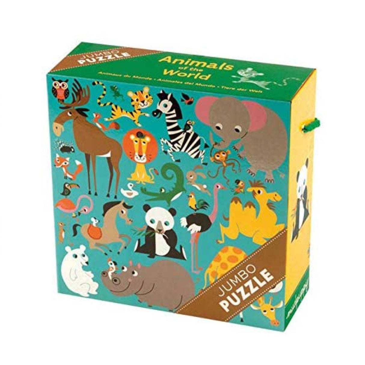 25pc World Animals Jumbo Puzzle box with colorful illustrated animals including elephant, zebra, lion, and panda on teal background.