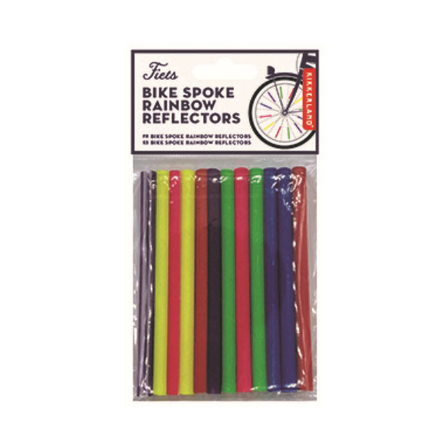 Bike Spoke Rainbow Reflectors set of 12 colorful snap fit reflectors for bike spokes, 6.5 x 5.5 x 2.5 cm packaging.
