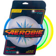Aerobie Skylighter flying disc with built-in lights for night play, cushioned edges, and vibrant colors in packaging.