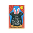 52 Cool Tricks for Kids Cards showing rabbit ears in a magician’s hat with red curtains and "revised edition" label.