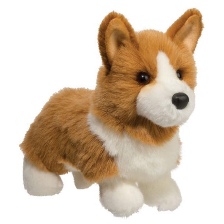 Corgi Louie plush toy with fluffy tan and white fur, upright ears, and stubby paws, perfect for snuggles.