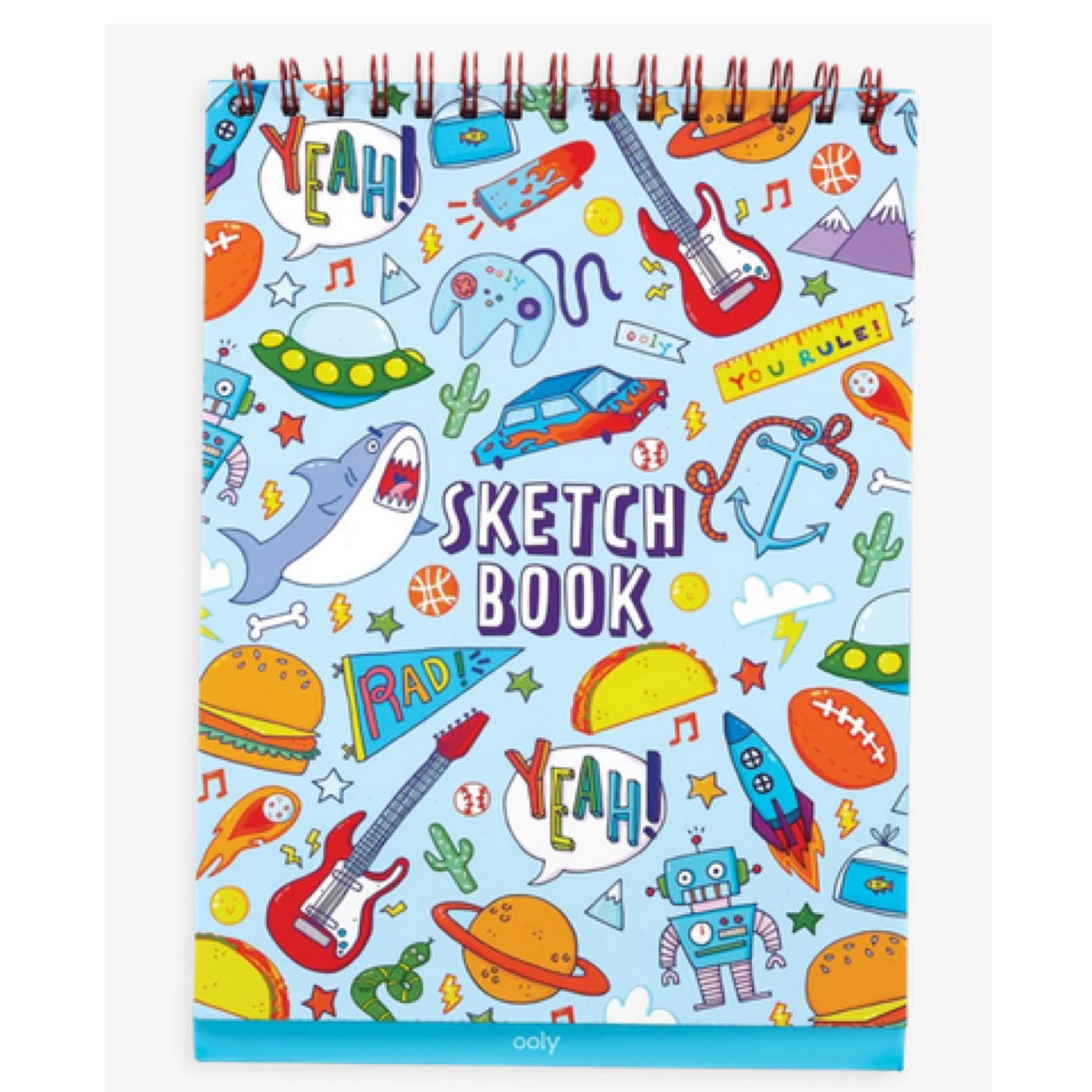 Awesome Doodles Sketchbook with colorful doodles of sharks, spaceships, guitars, and fun playful designs on the cover.