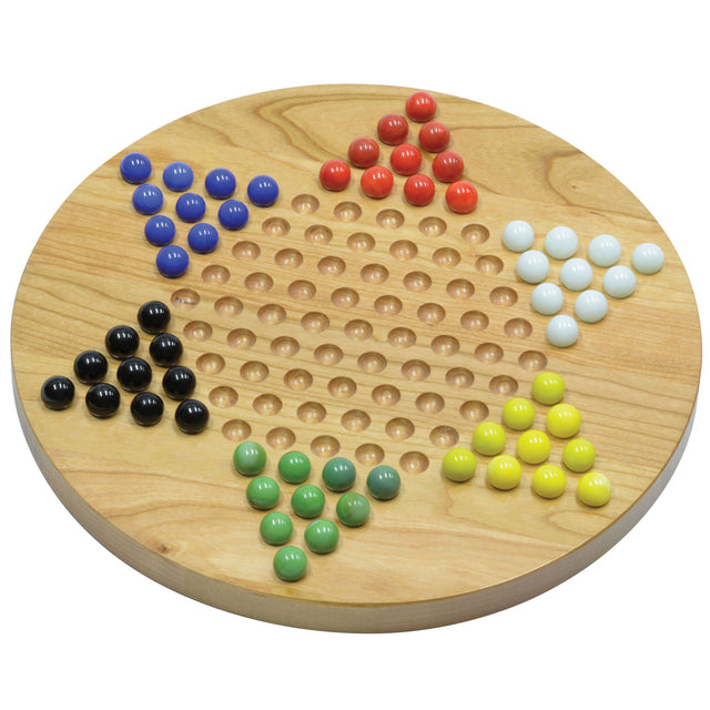 Chinese Checkers wooden game board with 60 colorful marbles, handcrafted from solid cherry wood, Chinese Checkers.