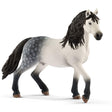 Andalusian Horse Stallion figurine with gray dappled coat and flowing black mane and tail standing in motion pose.