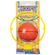 Hoops Basketball Set with 8-inch yellow rim and classic orange ball for indoor or outdoor mini basketball fun.