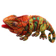 Chameleon Puppet with vibrant textured fabric, large moving mouth, and easy-to-manipulate design for kids 1 and up.