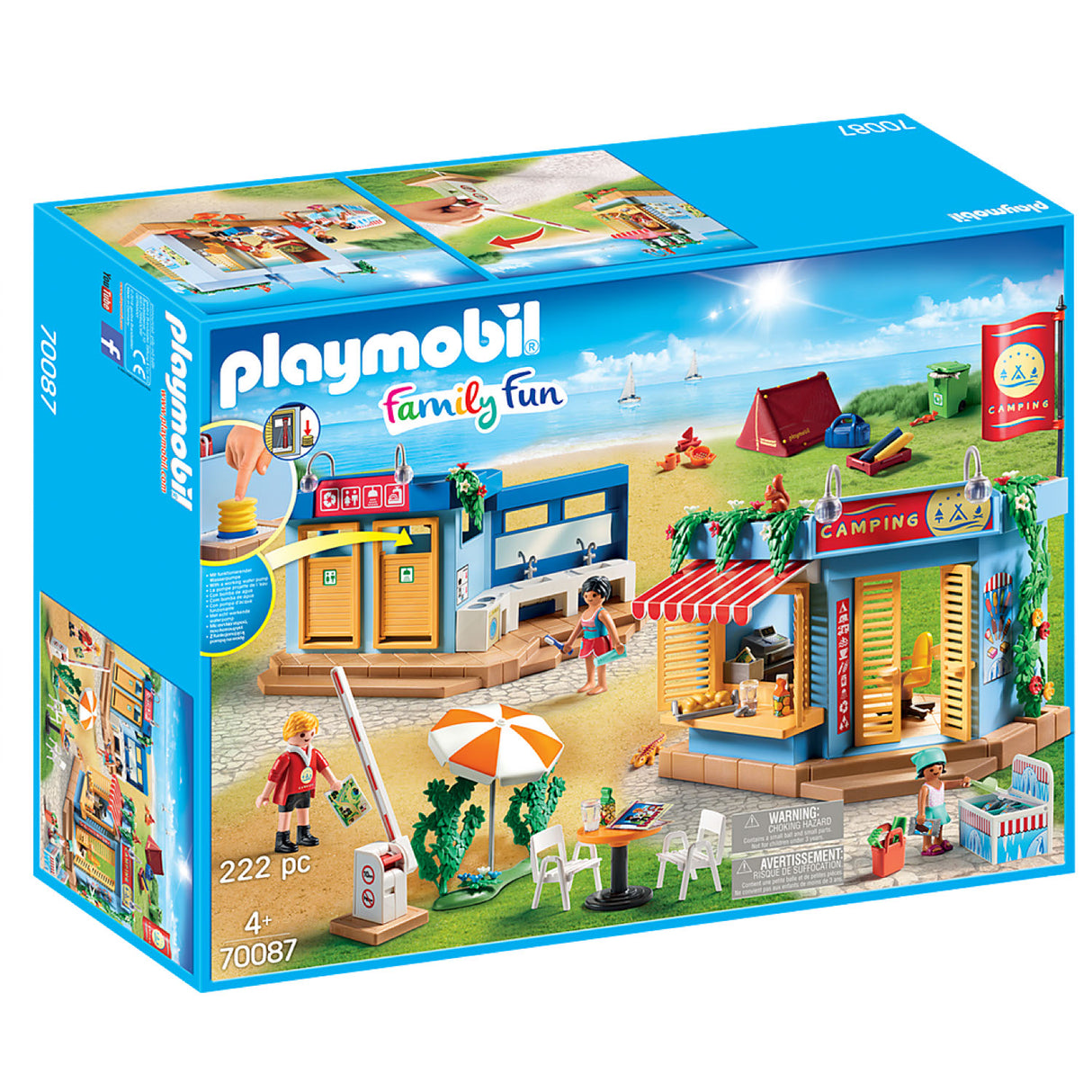 PLAYMOBIL Family Fun | Campground set with kiosk, shower block, tent, figures, and camping accessories for ages 4+