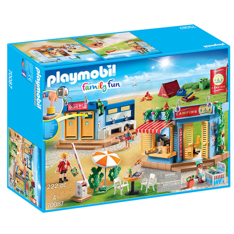PLAYMOBIL Family Fun | Campground set with kiosk, shower block, tent, figures, and camping accessories for ages 4+