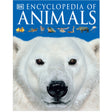 Encyclopedia of Animals book cover featuring a close-up of a polar bear's face and animal illustrations on blue background.