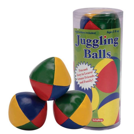Colorful Juggling Balls set with vinyl coverage and beaded filler, includes instructions, perfect for ages 5 and up.
