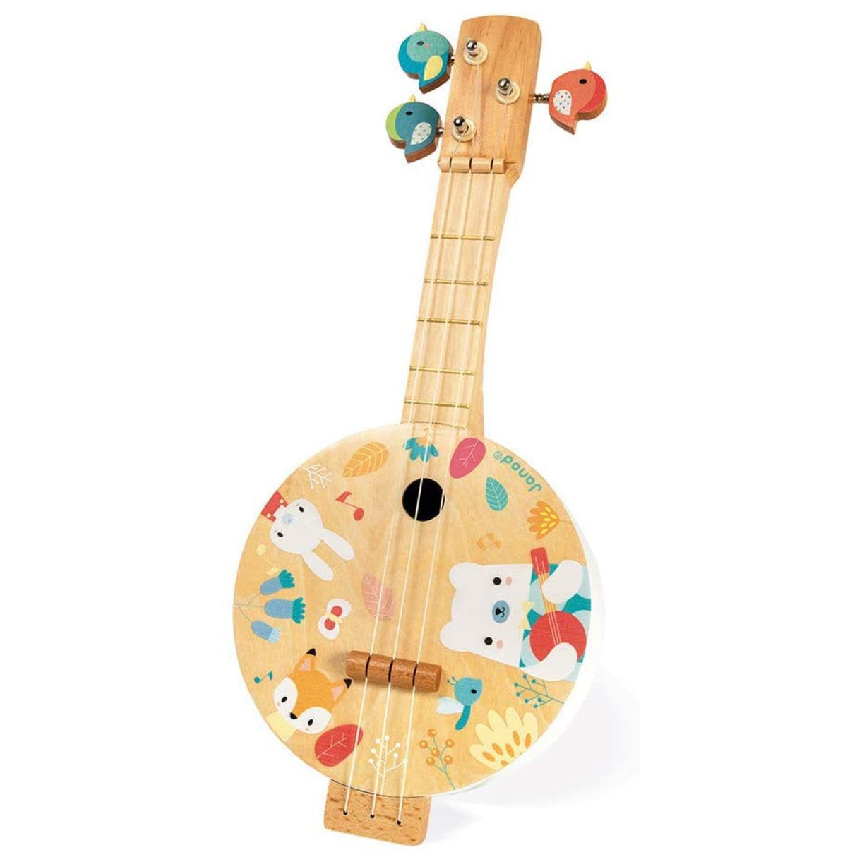 Pure Animal Banjo with bird-shaped tuning keys and cute animal illustrations, perfect for young budding musicians ages 3+