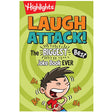 Highlights Laugh Attack! kid's joke book with colorful cover and laughing cartoon character on green background