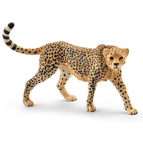 Cheetah toy figure shows detailed spots and slender body in a walking pose, perfect for kids aged 3-8 years.