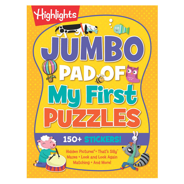 Jumbo Pad of My First Puzzles with colorful characters and 150+ stickers for young children’s fun and learning.