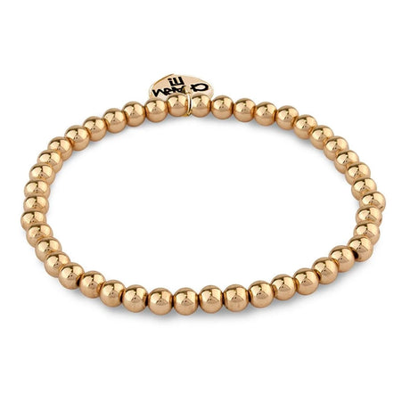 Gold Bead Stretch Bracelet with shiny gold-tone beads on a flexible 6-inch stretch band, perfect for stacking or wearing alone.