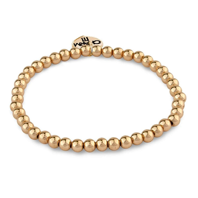 Gold Bead Stretch Bracelet with shiny gold-tone beads on a flexible 6-inch stretch band, perfect for stacking or wearing alone.