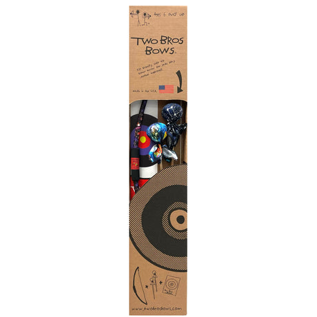 Two Bros Bow Set | Galaxy with soft tip foam arrows, paper target, and kid-friendly safe play packaging.
