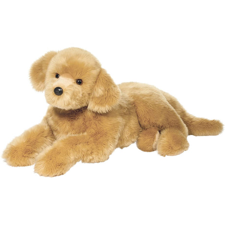 Golden Retriever Sherman plush dog lying down with soft golden fur and lifelike brown eyes.
