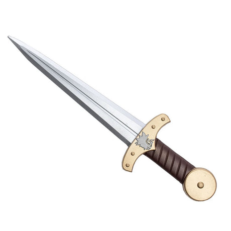 Gladius Long Dagger with silver blade and brown handle, perfect for play or reenactment, made of rubberized foam.