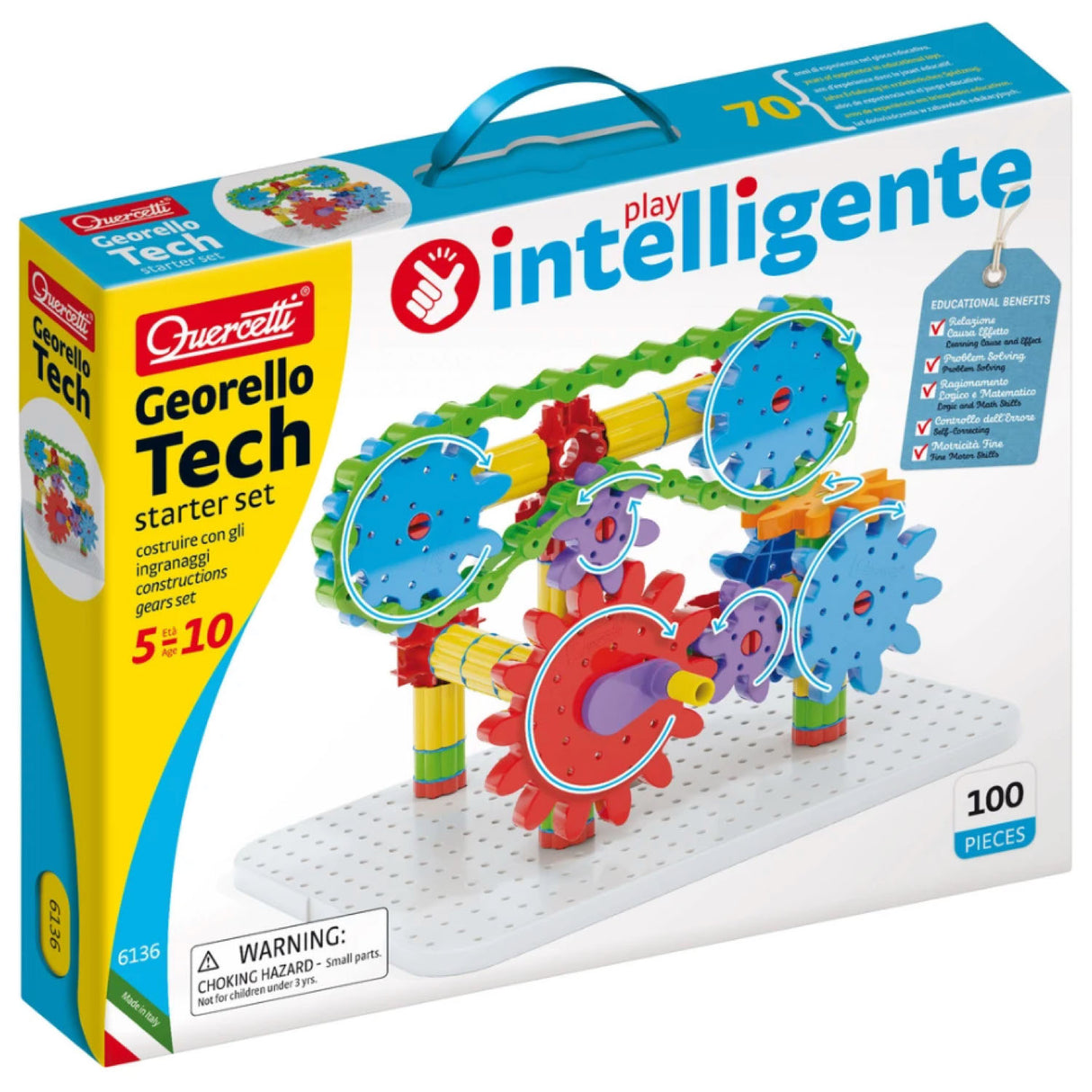 Georello Tech Gears starter set with colorful interlocking gears building 3D mechanical structures for kids aged 5+
