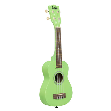 Ukadelic Ukulele | Grasshopper in soft green with wood fingerboard and bridge, soprano size, vibrant and unique design.