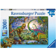 200pc Realm of the Giants Puzzle featuring colorful dinosaur scene for children ages 8 and up.