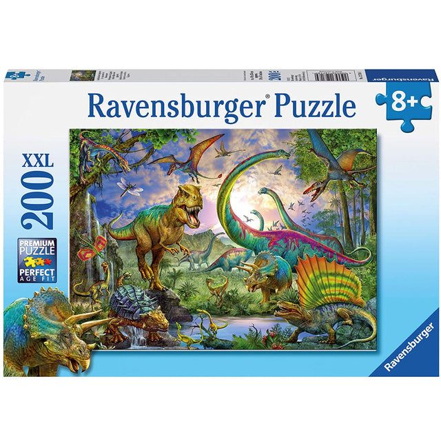 200pc Realm of the Giants Puzzle featuring colorful dinosaur scene for children ages 8 and up.