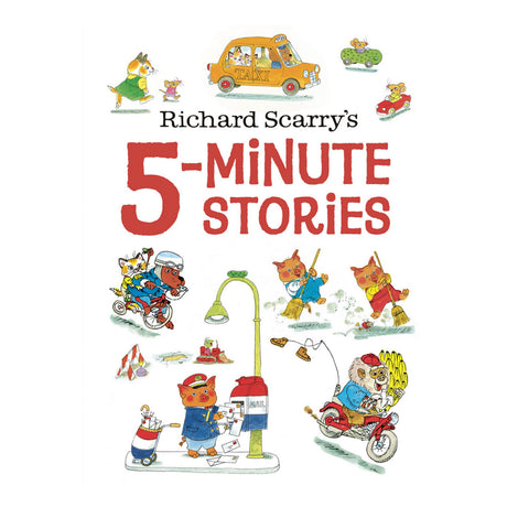 Cover of Richard Scarry's 5 Minute Busytown Stories featuring whimsical animal characters in lively scenes.