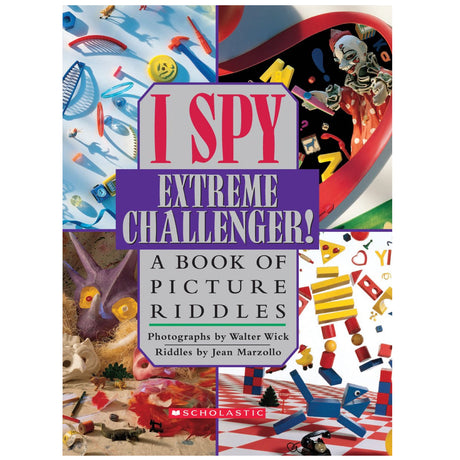 I Spy Extreme Challenger book cover showing colorful objects and scenes for picture riddles by Walter Wick and Jean Marzollo
