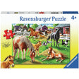 60pc Happy Horses Puzzle featuring colorful horses on a farm, designed for kids aged 4+ with durable, easy-to-clean pieces.