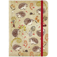 Hedgehogs Journal with woodland hedgehog, snail, and mushroom designs, red elastic band closure, and matte cover.