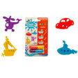 Bath Beans Journey with vehicle-shaped sponge toys including car, helicopter, boat, and submarine from dissolvable capsules.