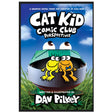 Cover of Cat Kid Comic Club #2: Perspectives featuring two colorful frogs inside a cardboard box with cartoon eyes on top.